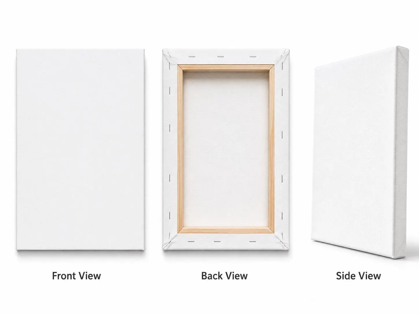 Front, back and side views of a commercially pre-made canvas