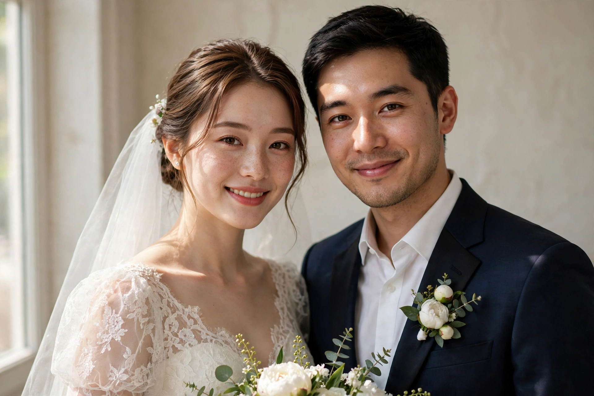 A wedding couple — the kind of photo we turn into an oil painting